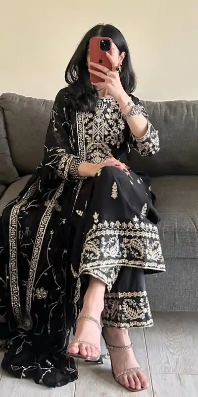 RTC 5853 Black Color Georgette thread with Sequence Salwar Suit Casual, Wedding, Festive, Events . Expected Delivery  4-6 Working Days @2299/- only      | Casual Suits, Jump Suits, Creative suits, Designer Suits, Palazzo Suits, Party Wear Suits, Patiala Suits, Salwar suit, Straight Suits