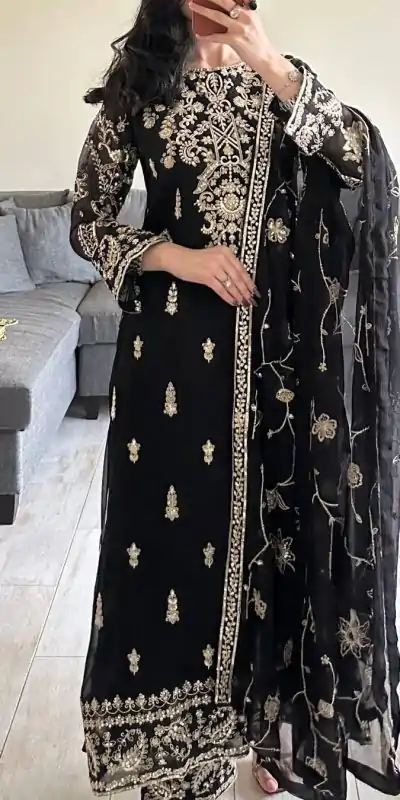 RTC 5853 Black Color Georgette thread with Sequence Salwar Suit Casual, Wedding, Festive, Events . Expected Delivery  4-6 Working Days @2299/- only      | Casual Suits, Jump Suits, Creative suits, Designer Suits, Palazzo Suits, Party Wear Suits, Patiala Suits, Salwar suit, Straight Suits