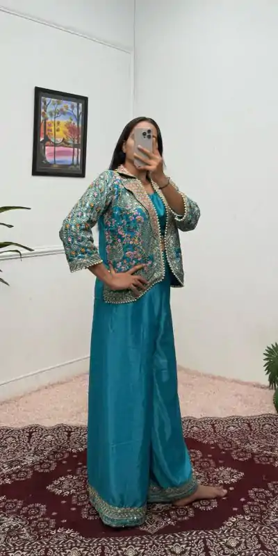 ST 1096 Blue Color Chinon Embroidery Work With Moti Lace Salwar Suit Casual, Wedding, Festive, Events . Expected Delivery  4-6 Working Days @1999/- only      | Casual Suits, Jump Suits, Creative suits, Designer Suits, Palazzo Suits, Party Wear Suits, Patiala Suits, Salwar suit, Straight Suits