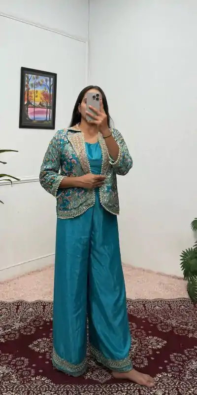 ST 1096 Blue Color Chinon Embroidery Work With Moti Lace Salwar Suit Casual, Wedding, Festive, Events . Expected Delivery  4-6 Working Days @1999/- only      | Casual Suits, Jump Suits, Creative suits, Designer Suits, Palazzo Suits, Party Wear Suits, Patiala Suits, Salwar suit, Straight Suits