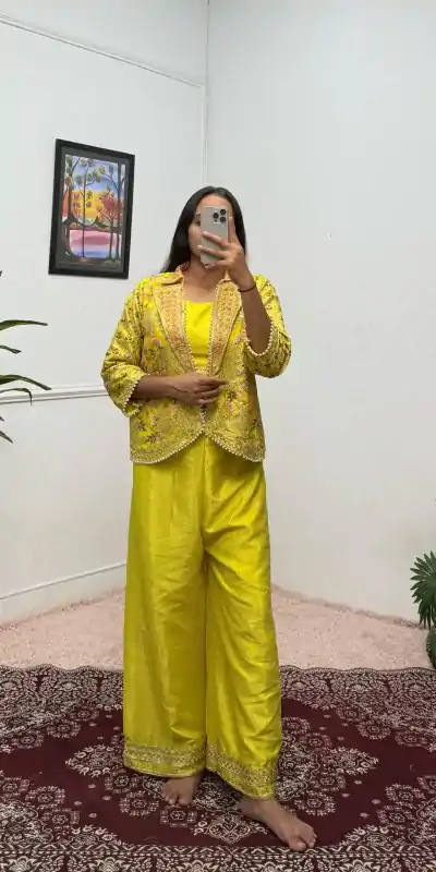 ST 1096 Light Yellow Color Chinon Embroidery Work With Moti Lace Salwar Suit Casual, Wedding, Festive, Events . Expected Delivery  4-6 Working Days @1999/-    | Casual Suits, Jump Suits, Creative suits, Designer Suits, Palazzo Suits, Party Wear Suits, Patiala Suits, Salwar suit, Straight Suits