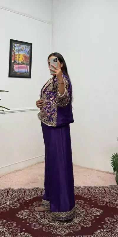 ST 1096 Purple Color Chinon Embroidery Work With Moti Lace Salwar Suit Casual, Wedding, Festive, Events . Expected Delivery  4-6 Working Days @1999/- only      | Casual Suits, Jump Suits, Creative suits, Designer Suits, Palazzo Suits, Party Wear Suits, Patiala Suits, Salwar suit, Straight Suits