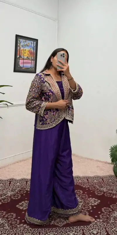 ST 1096 Purple Color Chinon Embroidery Work With Moti Lace Salwar Suit Casual, Wedding, Festive, Events . Expected Delivery  4-6 Working Days @1999/- only      | Casual Suits, Jump Suits, Creative suits, Designer Suits, Palazzo Suits, Party Wear Suits, Patiala Suits, Salwar suit, Straight Suits