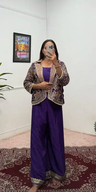 ST 1096 Purple Color Chinon Embroidery Work With Moti Lace Salwar Suit Casual, Wedding, Festive, Events . Expected Delivery  4-6 Working Days @1999/- only      | Casual Suits, Jump Suits, Creative suits, Designer Suits, Palazzo Suits, Party Wear Suits, Patiala Suits, Salwar suit, Straight Suits