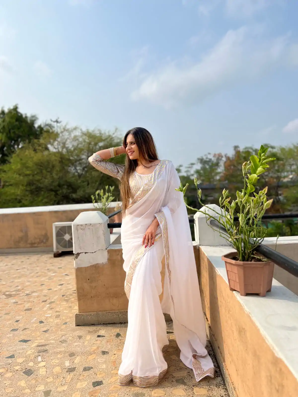 JR 579 White Color Georgette Sequence Work Lace Saree Casual, Wedding, Festive, Events . Expected Delivery  4-6 Working Days @1599/- only                                                                                                                                             | Embroidered Sarees, Bollywood Sarees, Creative Sarees, Designer Sarees, Ethnic Saree, Modern Digital sarees, Party Wear Sarees, Sarees