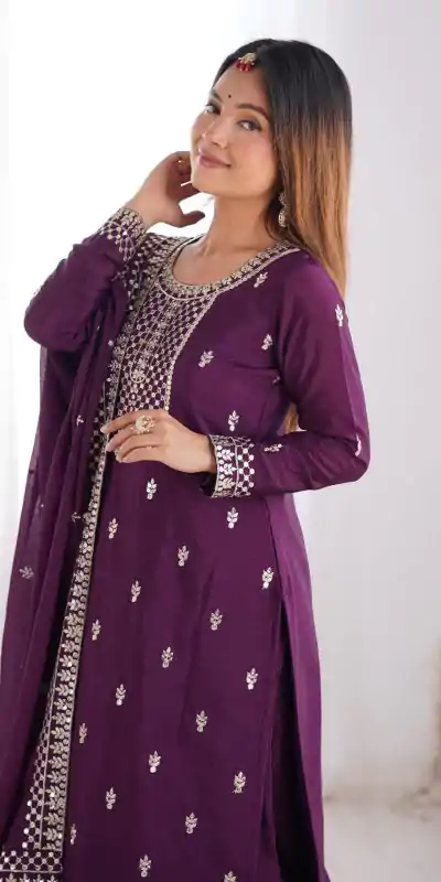 KB 282 Wine Color Chinon Silk Embroidery With Jari Work Salwar Suit Casual, Wedding, Festive, Events . Expected Delivery  4-6 Working Days @1949/- only      | Casual Suits, Jump Suits, Creative suits, Designer Suits, Palazzo Suits, Party Wear Suits, Patiala Suits, Salwar suit, Straight Suits