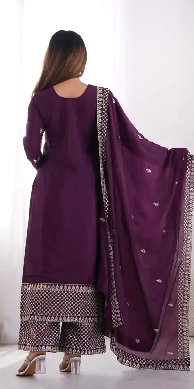 KB 282 Wine Color Chinon Silk Embroidery With Jari Work Salwar Suit Casual, Wedding, Festive, Events . Expected Delivery  4-6 Working Days @1949/- only      | Casual Suits, Jump Suits, Creative suits, Designer Suits, Palazzo Suits, Party Wear Suits, Patiala Suits, Salwar suit, Straight Suits