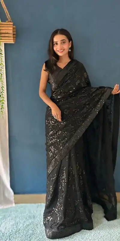 JR 629 Black Color Georgette Sequence Work Saree Casual, Wedding, Festive, Events . Expected Delivery  4-6 Working Days @1749/- only                                                                                                                                           | Embroidered Sarees, Bollywood Sarees, Creative Sarees, Designer Sarees, Ethnic Saree, Modern Digital sarees, Party Wear Sarees, Sarees