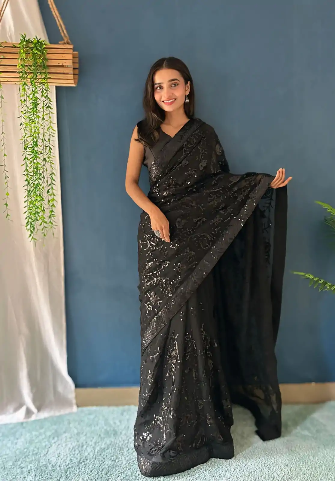 JR 629 Black Color Georgette Sequence Work Saree Casual, Wedding, Festive, Events . Expected Delivery  4-6 Working Days @1749/- only                                                                                                                                           | Embroidered Sarees, Bollywood Sarees, Creative Sarees, Designer Sarees, Ethnic Saree, Modern Digital sarees, Party Wear Sarees, Sarees