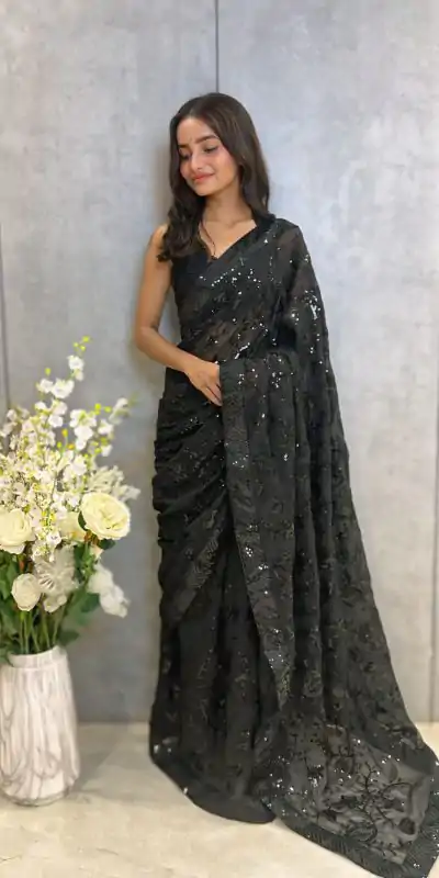 JR 629 Black Color Georgette Sequence Work Saree Casual, Wedding, Festive, Events . Expected Delivery  4-6 Working Days @1749/- only                                                                                                                                           | Embroidered Sarees, Bollywood Sarees, Creative Sarees, Designer Sarees, Ethnic Saree, Modern Digital sarees, Party Wear Sarees, Sarees