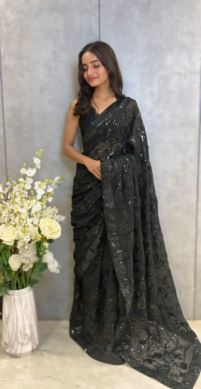 JR 629 Black Color Georgette Sequence Work Saree Casual, Wedding, Festive, Events . Expected Delivery  4-6 Working Days @1749/- only                                                                                                                                           | Embroidered Sarees, Bollywood Sarees, Creative Sarees, Designer Sarees, Ethnic Saree, Modern Digital sarees, Party Wear Sarees, Sarees