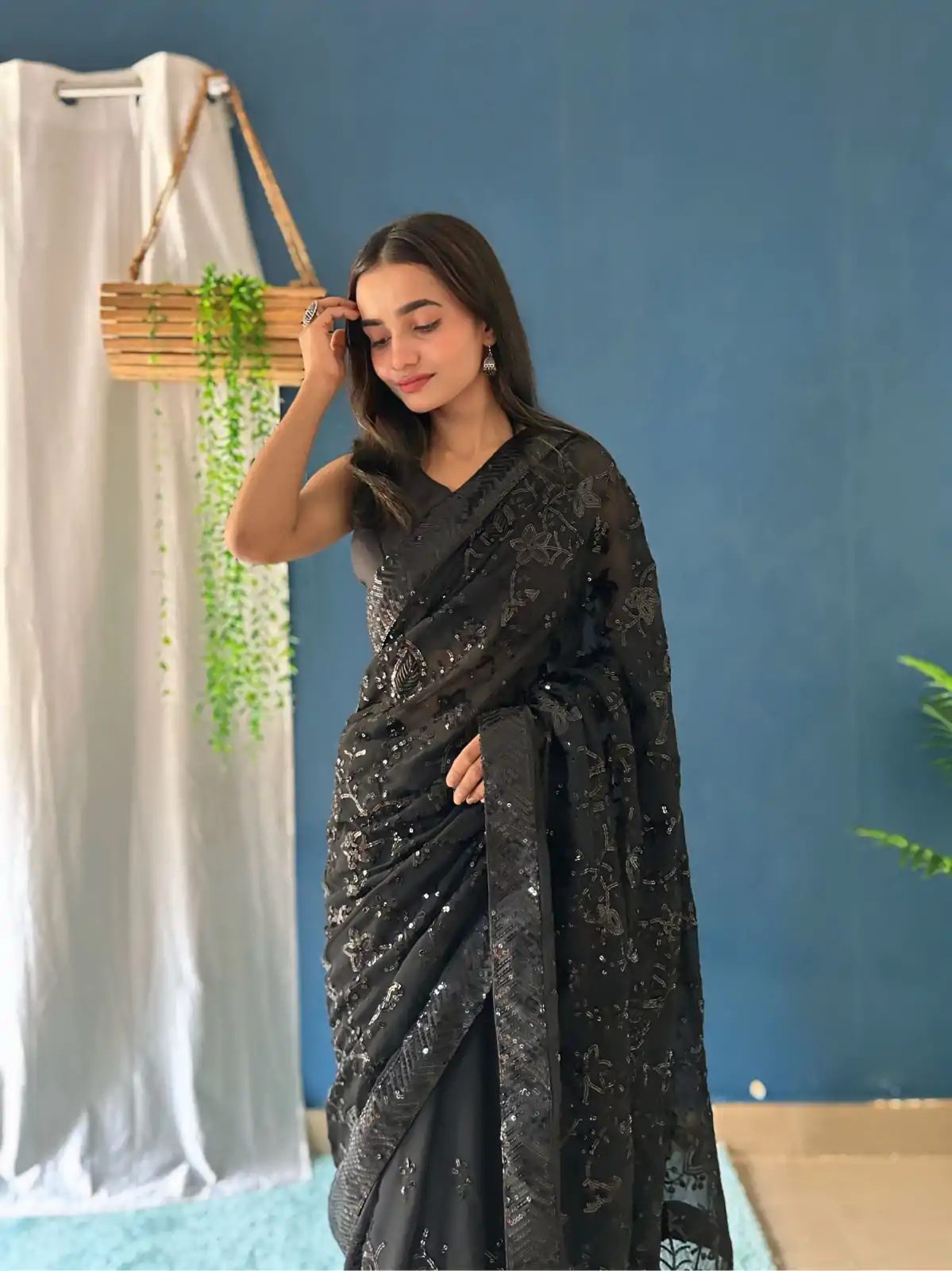 JR 629 Black Color Georgette Sequence Work Saree Casual, Wedding, Festive, Events . Expected Delivery  4-6 Working Days @1749/- only                                                                                                                                           | Embroidered Sarees, Bollywood Sarees, Creative Sarees, Designer Sarees, Ethnic Saree, Modern Digital sarees, Party Wear Sarees, Sarees