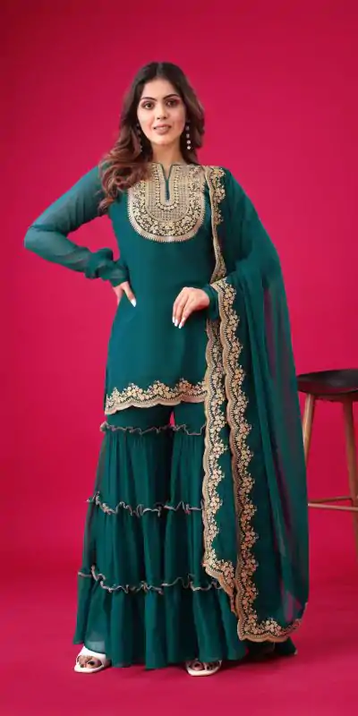 SRK 5236 Blue Color Faux Georgette Embroidery Sequence Work Salwar Suit , Wedding, Party, Festive, Events Etc.4-6 Working Days@ 2099/-only | Casual Suits, Jump Suits, Creative suits, Designer Suits, Palazzo Suits, Party Wear Suits, Patiala Suits, Salwar suit, Straight Suits