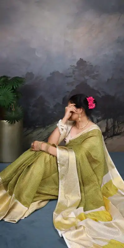 YNF 7403 Green Color Jacquard Chex Zari Weaving Work Saree Casual, Wedding, Festive, Events . Expected Delivery  4-6 Working Days @1499/- only                                                                                                                                             | Embroidered Sarees, Bollywood Sarees, Creative Sarees, Designer Sarees, Ethnic Saree, Modern Digital sarees, Party Wear Sarees, Sarees