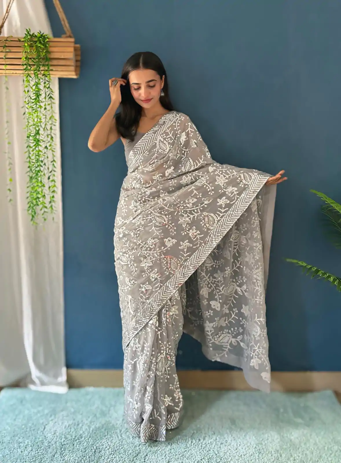 JR 629 Grey Color Georgette Sequence Work Saree Casual, Wedding, Festive, Events . Expected Delivery  4-6 Working Days @1749/- only                                                                                                                                           | Embroidered Sarees, Bollywood Sarees, Creative Sarees, Designer Sarees, Ethnic Saree, Modern Digital sarees, Party Wear Sarees, Sarees