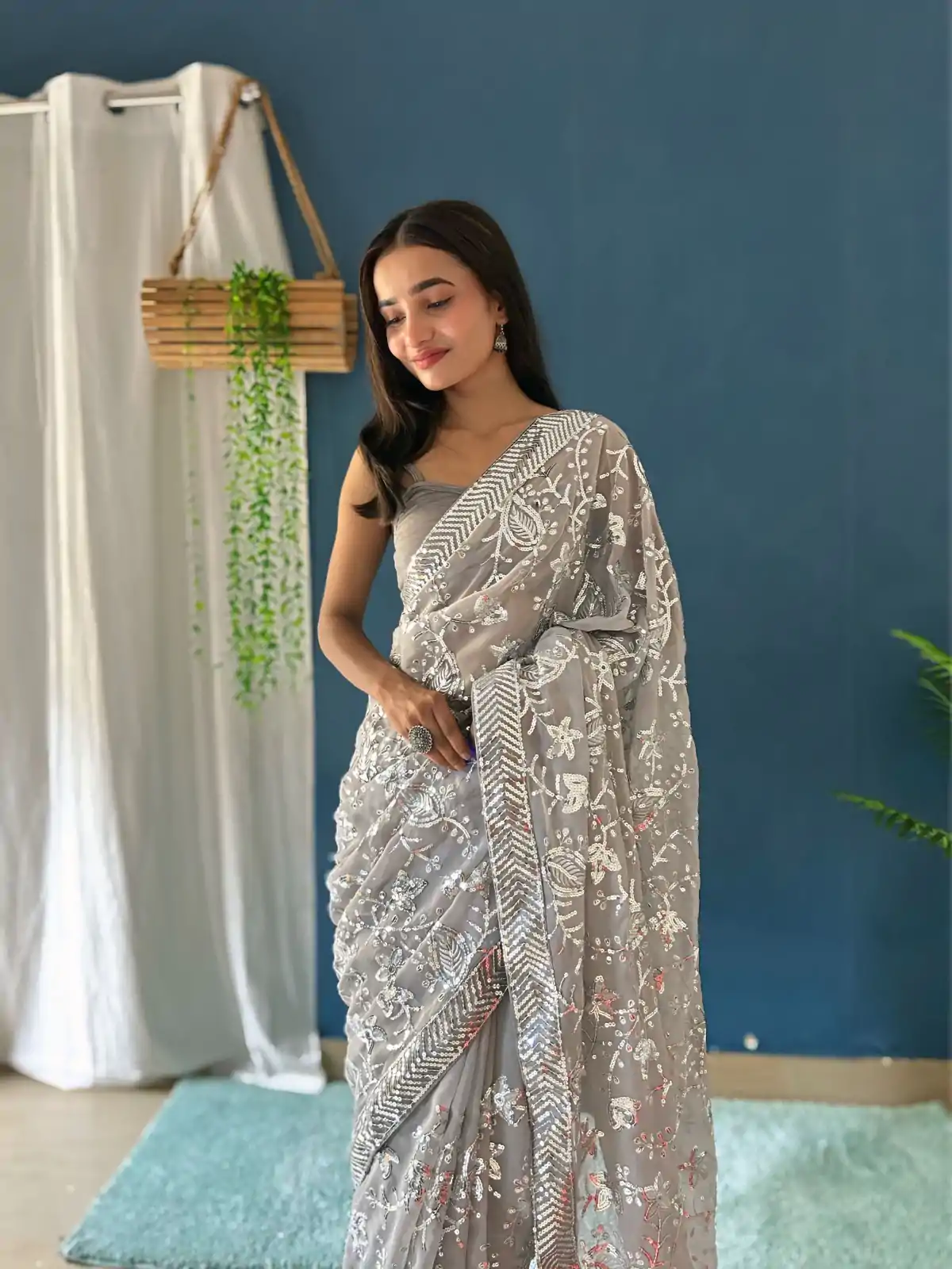 JR 629 Grey Color Georgette Sequence Work Saree Casual, Wedding, Festive, Events . Expected Delivery  4-6 Working Days @1749/- only                                                                                                                                           | Embroidered Sarees, Bollywood Sarees, Creative Sarees, Designer Sarees, Ethnic Saree, Modern Digital sarees, Party Wear Sarees, Sarees