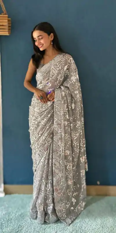 JR 629 Grey Color Georgette Sequence Work Saree Casual, Wedding, Festive, Events . Expected Delivery  4-6 Working Days @1749/- only                                                                                                                                           | Embroidered Sarees, Bollywood Sarees, Creative Sarees, Designer Sarees, Ethnic Saree, Modern Digital sarees, Party Wear Sarees, Sarees