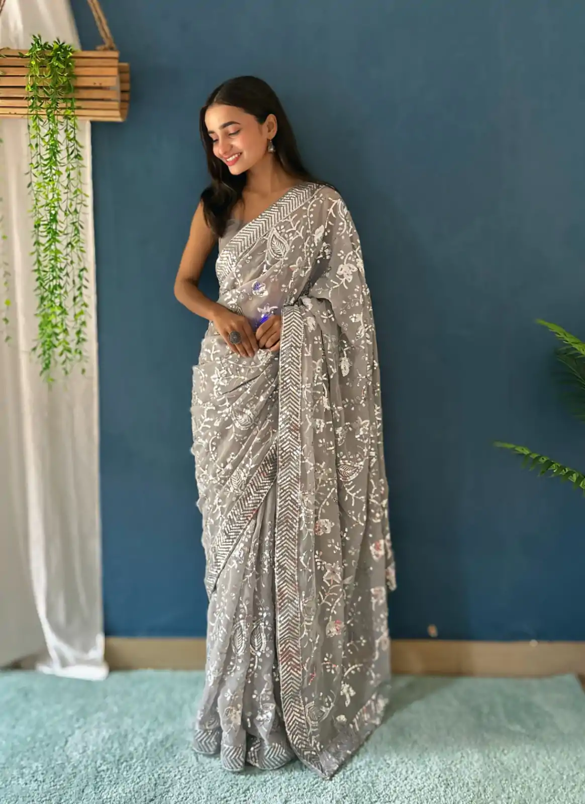 JR 629 Grey Color Georgette Sequence Work Saree Casual, Wedding, Festive, Events . Expected Delivery  4-6 Working Days @1749/- only                                                                                                                                           | Embroidered Sarees, Bollywood Sarees, Creative Sarees, Designer Sarees, Ethnic Saree, Modern Digital sarees, Party Wear Sarees, Sarees