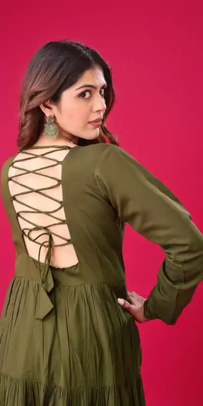 ZSR 3107 Mehandi Color Roman Silk With Embroidery Sequence Work Anarkali Gown Wedding Party, Festive, Events Etc.4-6 Working Days@1799/- only | Bollywood Gowns, Creative Gowns, Designer Gowns, Embroidered Gowns, Gowns, Party Wear Gowns, Straight Suits