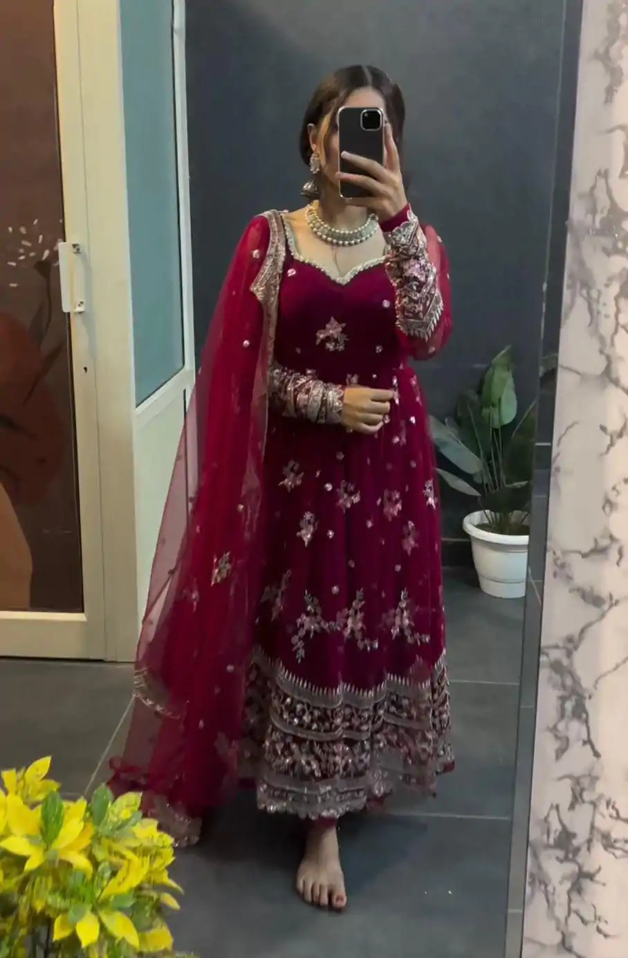 KD 1373 Red Color Georgette Thread With Sequence Salwar Suit Casual, Wedding, Party, Festive, Events Etc.4-6 Working Days@ 2049/-only | Casual Suits, Jump Suits, Creative suits, Designer Suits, Palazzo Suits, Party Wear Suits, Patiala Suits, Salwar suit, Straight Suits