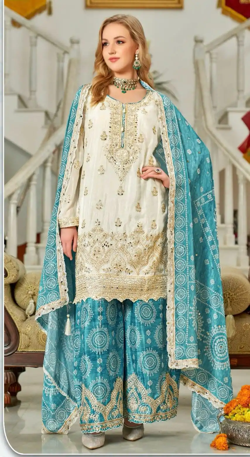 KF 1679 Blue Color Chinon Sequence Mirror Hand Work Salwar Suit Casual, Wedding, Festive, Events . Expected Delivery  4-6 Working Days @2299/- only      | Casual Suits, Jump Suits, Creative suits, Designer Suits, Palazzo Suits, Party Wear Suits, Patiala Suits, Salwar suit, Straight Suits