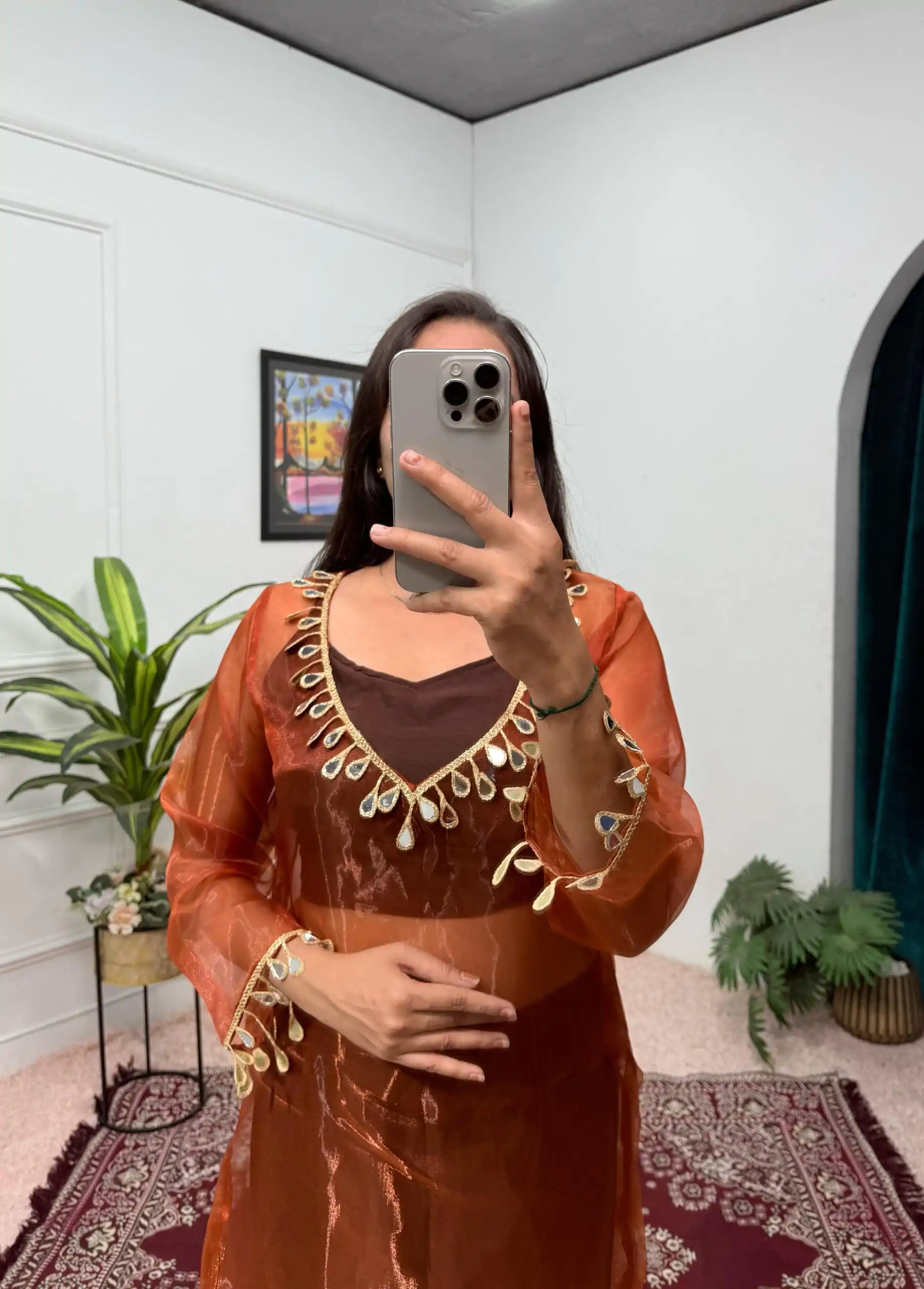 ST 1100 Brown Color Organza Mirror Lace Work Salwar Suit Casual, Wedding, Festive, Events . Expected Delivery  4-6 Working Days @1699/- only      | Casual Suits, Jump Suits, Creative suits, Designer Suits, Palazzo Suits, Party Wear Suits, Patiala Suits, Salwar suit, Straight Suits