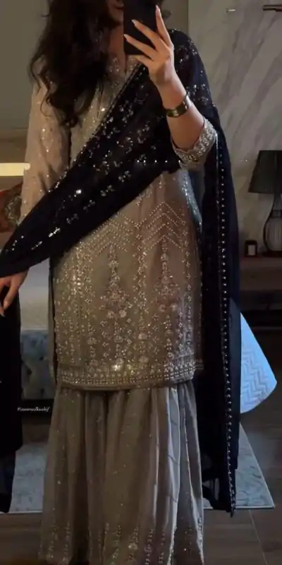 SRK 5246 Grey Color Faux Georgette Embroidery Sequence Beads Work Salwar Suit Casual, Wedding, Party, Festive, Events Etc.4-6 Working Days@ 2099/-only | Casual Suits, Jump Suits, Creative suits, Designer Suits, Palazzo Suits, Party Wear Suits, Patiala Suits, Salwar suit, Straight Suits