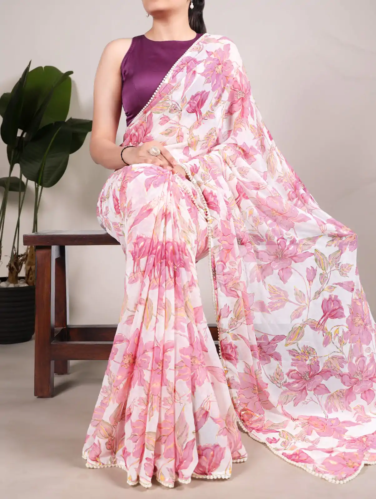 YNF 7006 Peach Color Weightless Marble Floral Print Pearl Lace Border Saree , Wedding, Festive, Events . Expected Delivery  4-6 Working Days @1599/- only                                                                                                                                             | Embroidered Sarees, Bollywood Sarees, Creative Sarees, Designer Sarees, Ethnic Saree, Modern Digital sarees, Party Wear Sarees, Sarees