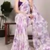 Purple Weightless Marble Floral Print Pearl Lace Border Saree