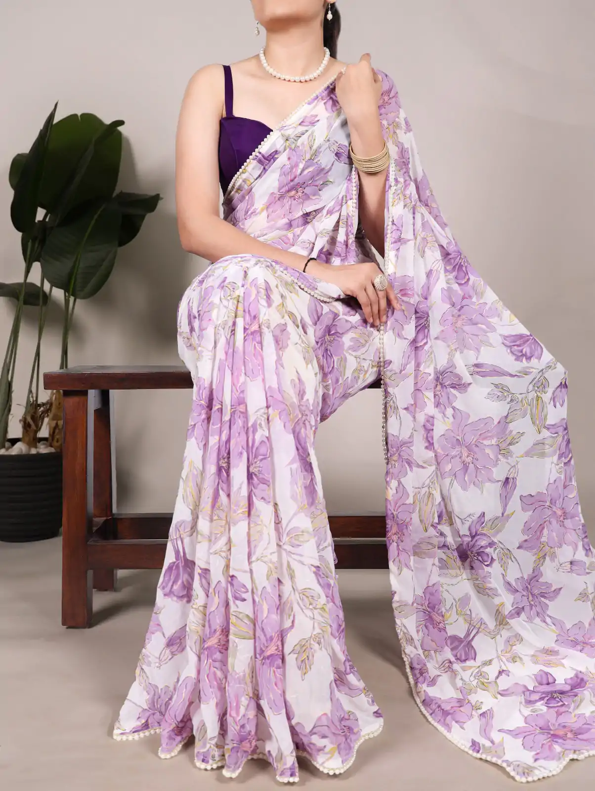 YNF 7006 Purple Color Weightless Marble Floral Print Pearl Lace Border Saree , Wedding, Festive, Events . Expected Delivery  4-6 Working Days @1599/- only                                                                                                                                             | Embroidered Sarees, Bollywood Sarees, Creative Sarees, Designer Sarees, Ethnic Saree, Modern Digital sarees, Party Wear Sarees, Sarees