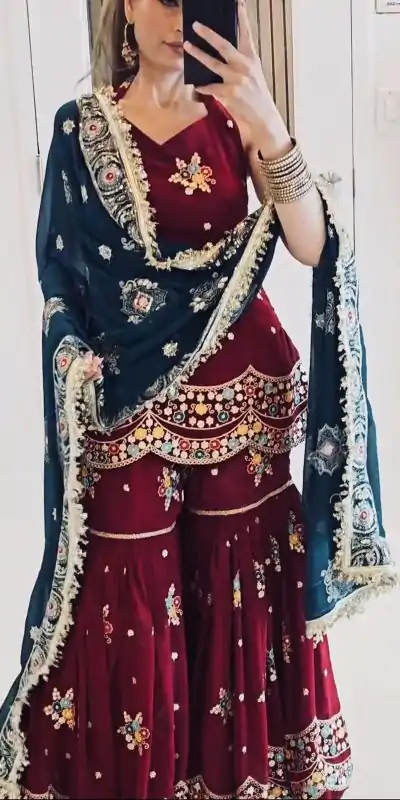 NSR 844 Red Color Georgette Sequence Work Salwar Suit Casual, Wedding, Festive, Events . Expected Delivery  4-6 Working Days @2199/- only      | Casual Suits, Jump Suits, Creative suits, Designer Suits, Palazzo Suits, Party Wear Suits, Patiala Suits, Salwar suit, Straight Suits
