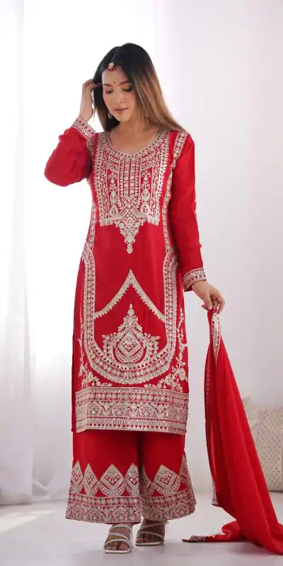 KB 280 Red Color Vichitra Silk Embroidery Sequence Salwar Suit Casual, Wedding, Party, Festive, Events Etc.4-6 Working Days@ 1969/-only | Casual Suits, Jump Suits, Creative suits, Designer Suits, Palazzo Suits, Party Wear Suits, Patiala Suits, Salwar suit, Straight Suits