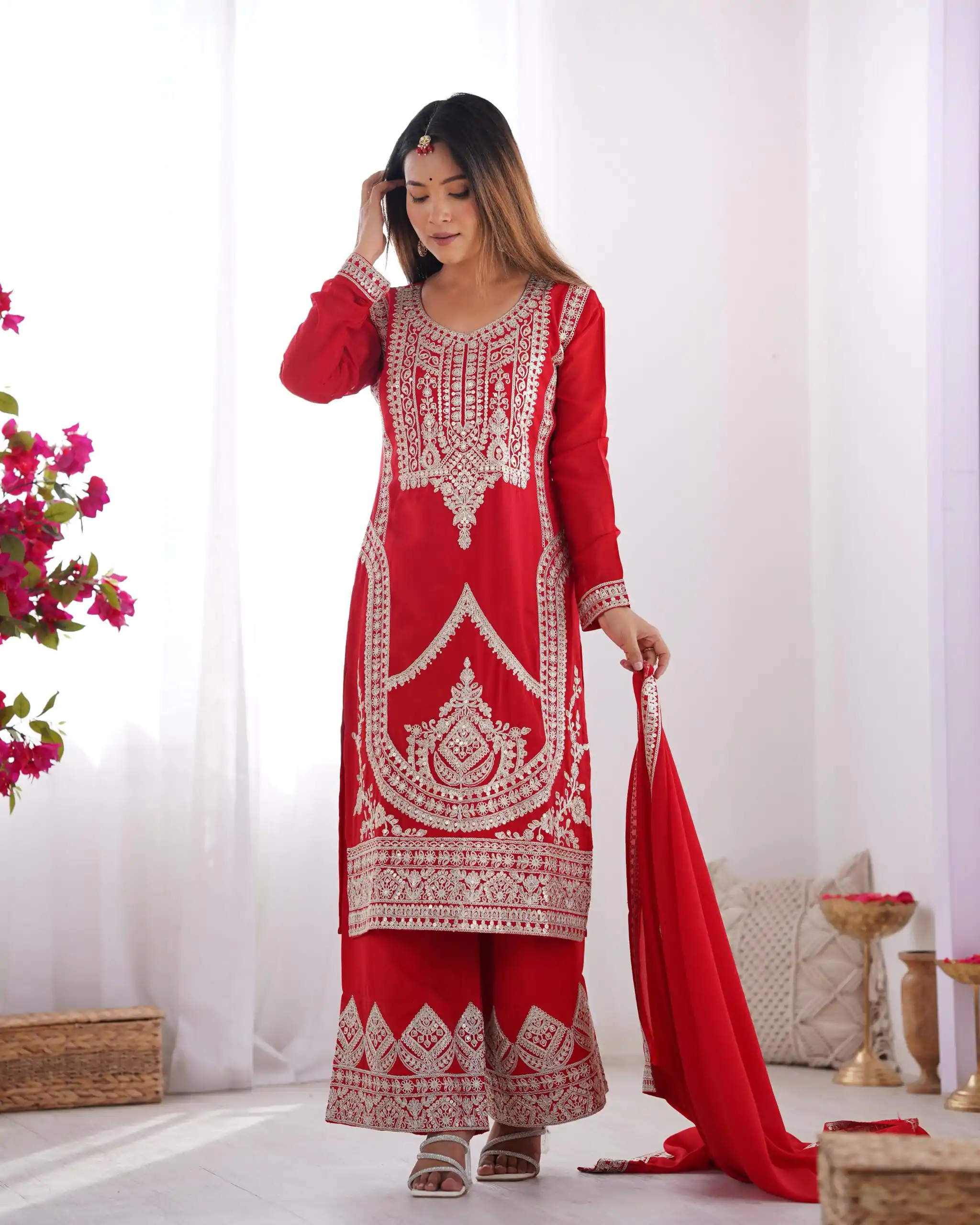 KB 280 Red Color Vichitra Silk Embroidery Sequence Salwar Suit Casual, Wedding, Party, Festive, Events Etc.4-6 Working Days@ 1969/-only | Casual Suits, Jump Suits, Creative suits, Designer Suits, Palazzo Suits, Party Wear Suits, Patiala Suits, Salwar suit, Straight Suits