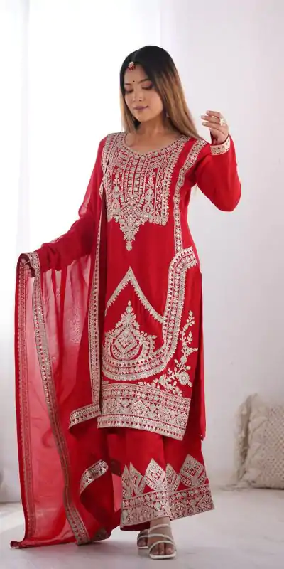KB 280 Red Color Vichitra Silk Embroidery Sequence Salwar Suit Casual, Wedding, Party, Festive, Events Etc.4-6 Working Days@ 1969/-only | Casual Suits, Jump Suits, Creative suits, Designer Suits, Palazzo Suits, Party Wear Suits, Patiala Suits, Salwar suit, Straight Suits