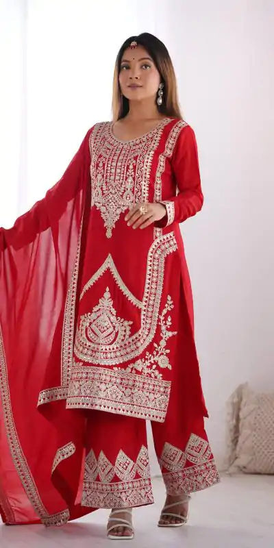 KB 280 Red Color Vichitra Silk Embroidery Sequence Salwar Suit Casual, Wedding, Party, Festive, Events Etc.4-6 Working Days@ 1969/-only | Casual Suits, Jump Suits, Creative suits, Designer Suits, Palazzo Suits, Party Wear Suits, Patiala Suits, Salwar suit, Straight Suits
