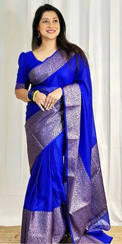 KP 3042 Royal Blue Color Soft Litchi Silk Jacquard Work Saree Casual, Wedding, Festive, Events . Expected Delivery  4-6 Working Days @1349/- only                                                                                                                                           | Embroidered Sarees, Bollywood Sarees, Creative Sarees, Designer Sarees, Ethnic Saree, Modern Digital sarees, Party Wear Sarees, Sarees