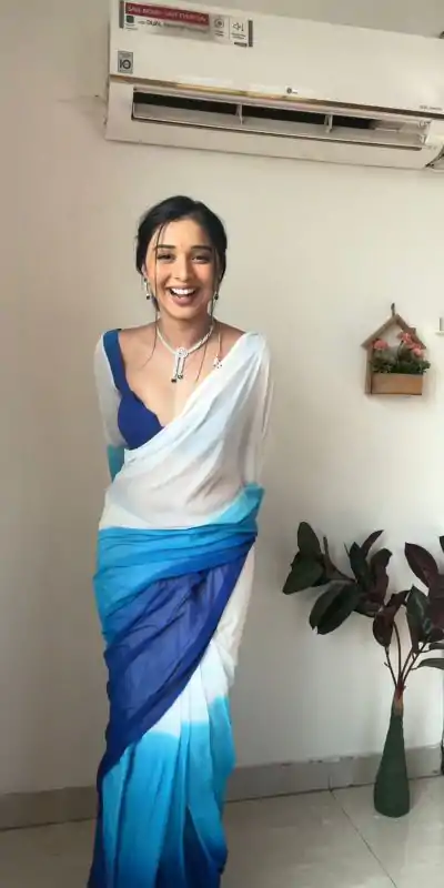 SC 230 White And Blue Color Soft Georgette Silk Ready To Wear Saree Casual, Wedding, Festive, Events . Expected Delivery  4-6 Working Days @1549/- only                                                                                                                                             | Embroidered Sarees, Bollywood Sarees, Creative Sarees, Designer Sarees, Ethnic Saree, Modern Digital sarees, Party Wear Sarees, Sarees