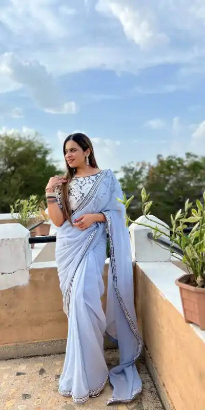 JR 572 Light Purple Color Georgette Embroidery Work Lace Saree Casual, Wedding, Festive, Events . Expected Delivery  4-6 Working Days @1549/- only                                                                                                                                             | Embroidered Sarees, Bollywood Sarees, Creative Sarees, Designer Sarees, Ethnic Saree, Modern Digital sarees, Party Wear Sarees, Sarees