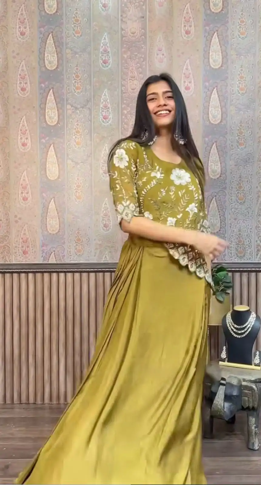 LG 1937 Mehndi Color Chinon Sequence Work Skirt Suit Casual, Wedding, Festive, Events . Expected Delivery  4-6 Working Days @1999/- only      | Casual Suits, Jump Suits, Creative suits, Designer Suits, Palazzo Suits, Party Wear Suits, Patiala Suits, Salwar suit, Straight Suits