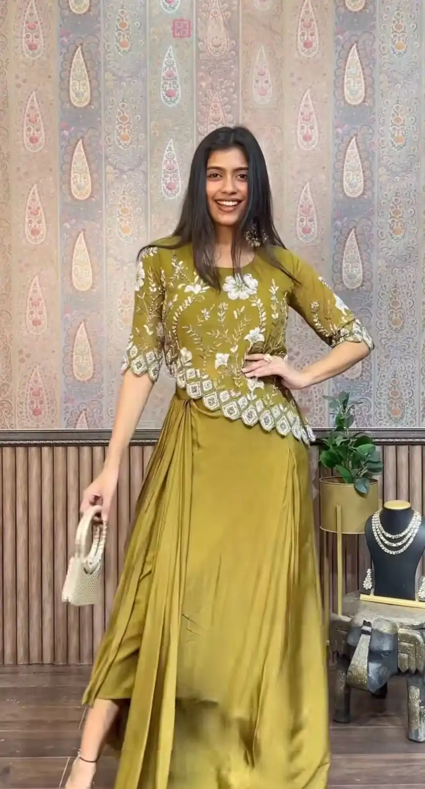 LG 1937 Mehndi Color Chinon Sequence Work Skirt Suit Casual, Wedding, Festive, Events . Expected Delivery  4-6 Working Days @1999/- only      | Casual Suits, Jump Suits, Creative suits, Designer Suits, Palazzo Suits, Party Wear Suits, Patiala Suits, Salwar suit, Straight Suits