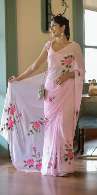 SC 405 Pink Color Soft Georgette Silk All Over Saree Casual, Wedding, Festive, Events . Expected Delivery  4-6 Working Days @1599/- only                                                                                                                                           | Embroidered Sarees, Bollywood Sarees, Creative Sarees, Designer Sarees, Ethnic Saree, Modern Digital sarees, Party Wear Sarees, Sarees