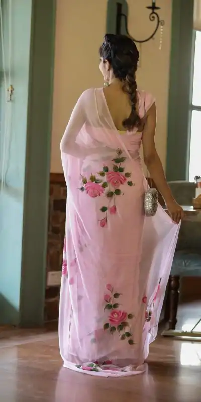 SC 405 Pink Color Soft Georgette Silk All Over Saree Casual, Wedding, Festive, Events . Expected Delivery  4-6 Working Days @1599/- only                                                                                                                                           | Embroidered Sarees, Bollywood Sarees, Creative Sarees, Designer Sarees, Ethnic Saree, Modern Digital sarees, Party Wear Sarees, Sarees