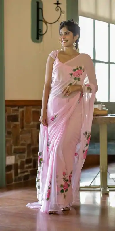 SC 405 Pink Color Soft Georgette Silk All Over Saree Casual, Wedding, Festive, Events . Expected Delivery  4-6 Working Days @1599/- only                                                                                                                                           | Embroidered Sarees, Bollywood Sarees, Creative Sarees, Designer Sarees, Ethnic Saree, Modern Digital sarees, Party Wear Sarees, Sarees