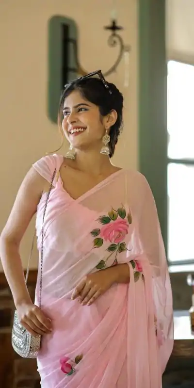 SC 405 Pink Color Soft Georgette Silk All Over Saree Casual, Wedding, Festive, Events . Expected Delivery  4-6 Working Days @1599/- only                                                                                                                                           | Embroidered Sarees, Bollywood Sarees, Creative Sarees, Designer Sarees, Ethnic Saree, Modern Digital sarees, Party Wear Sarees, Sarees