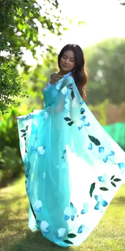 SC 407Sky Blue Color Soft Organza Silk Ready To Wear Saree Casual, Wedding, Festive, Events . Expected Delivery  4-6 Working Days @1599/- only                                                                                                                                           | Embroidered Sarees, Bollywood Sarees, Creative Sarees, Designer Sarees, Ethnic Saree, Modern Digital sarees, Party Wear Sarees, Sarees