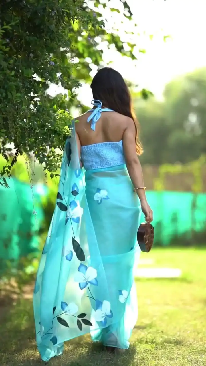 SC 407Sky Blue Color Soft Organza Silk Ready To Wear Saree Casual, Wedding, Festive, Events . Expected Delivery  4-6 Working Days @1599/- only                                                                                                                                           | Embroidered Sarees, Bollywood Sarees, Creative Sarees, Designer Sarees, Ethnic Saree, Modern Digital sarees, Party Wear Sarees, Sarees