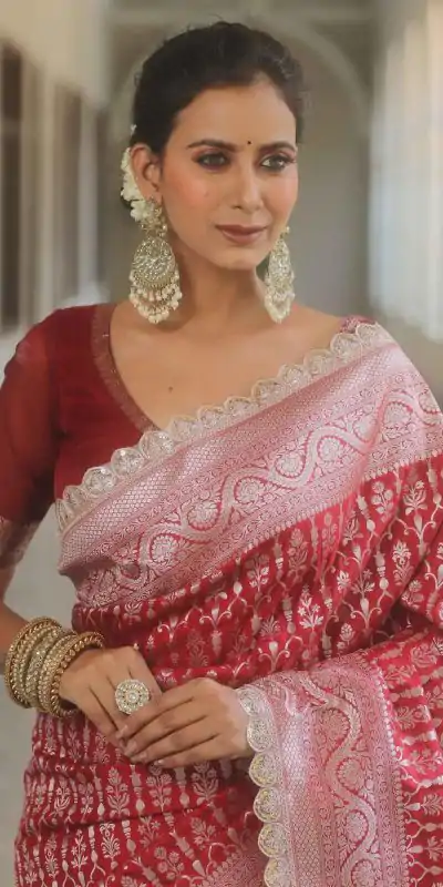  MS 492 Red Color Jacquard Embroidery Cording Lace Saree Casual, Wedding, Festive, Events . Expected Delivery  4-6 Working Days @1449/- only                                                                                                                                             | Embroidered Sarees, Bollywood Sarees, Creative Sarees, Designer Sarees, Ethnic Saree, Modern Digital sarees, Party Wear Sarees, Sarees