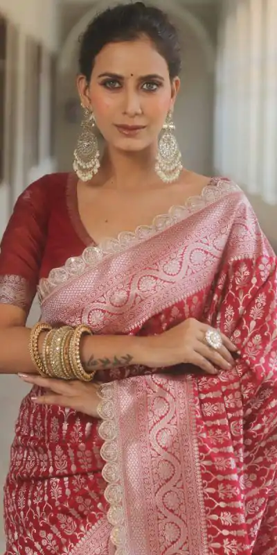  MS 492 Red Color Jacquard Embroidery Cording Lace Saree Casual, Wedding, Festive, Events . Expected Delivery  4-6 Working Days @1449/- only                                                                                                                                             | Embroidered Sarees, Bollywood Sarees, Creative Sarees, Designer Sarees, Ethnic Saree, Modern Digital sarees, Party Wear Sarees, Sarees