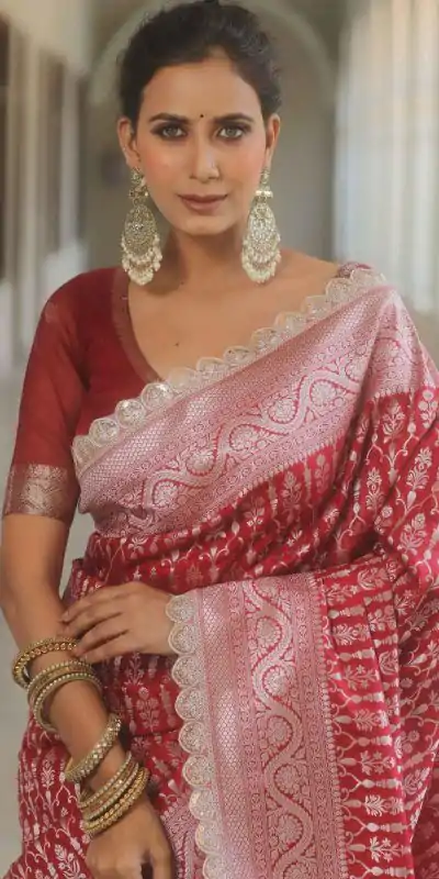  MS 492 Red Color Jacquard Embroidery Cording Lace Saree Casual, Wedding, Festive, Events . Expected Delivery  4-6 Working Days @1449/- only                                                                                                                                             | Embroidered Sarees, Bollywood Sarees, Creative Sarees, Designer Sarees, Ethnic Saree, Modern Digital sarees, Party Wear Sarees, Sarees