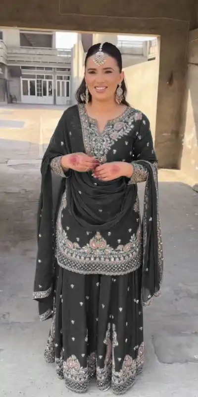 RTC 5852 Black Color Chinon Silk Thread Sequence Work Salwar Suit Casual, Wedding, Festive, Events . Expected Delivery  4-6 Working Days @2099/- only      | Casual Suits, Jump Suits, Creative suits, Designer Suits, Palazzo Suits, Party Wear Suits, Patiala Suits, Salwar suit, Straight Suits